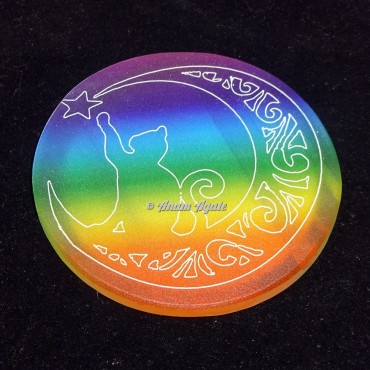 Printed Rainbow Crescent Moon Engraved Selenite Charging Plate