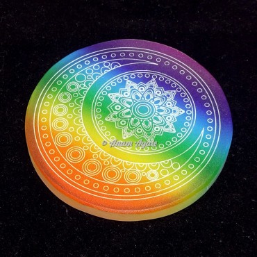 Printed Rainbow Fairy Moon Engraved Selenite Charging Plate Coaster
